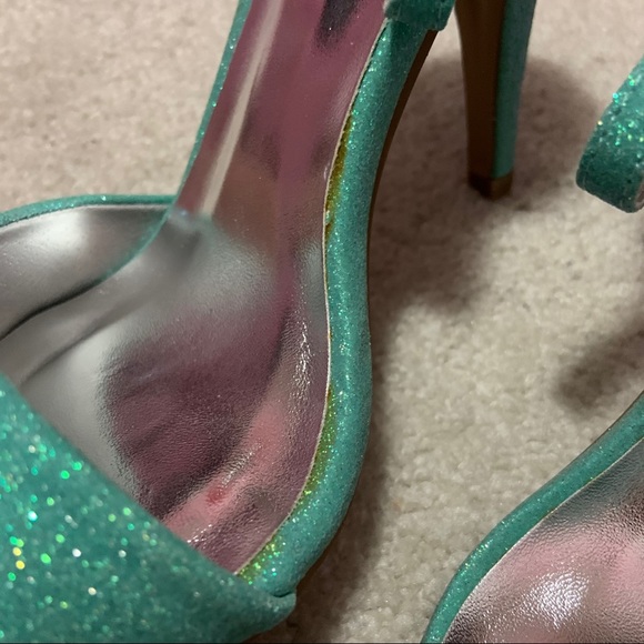 Qupid Mint Glitter Stiletto Heels - Picture 9 of 12